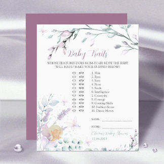 Baby Traits | Baby Shower Game Watercolor Flower