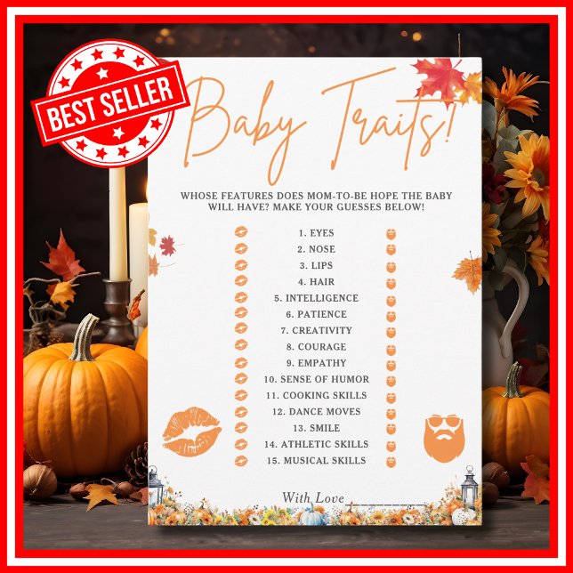 BABY TRAITS GAME Easy Baby Shower Game Pumpkin Invitation (BABY TRAITS GAME Easy Baby Shower Game A Little Pumpkin is on the Way Theme )