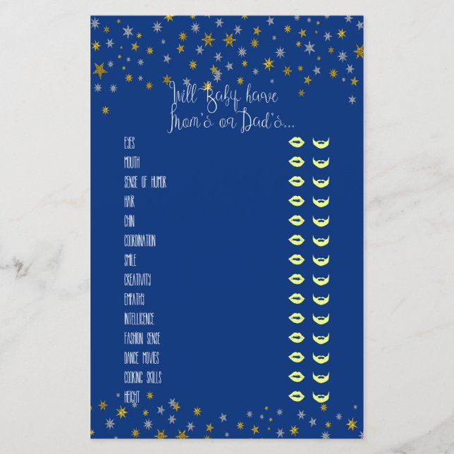 Baby Traits Little Star Baby Shower Game (Front)