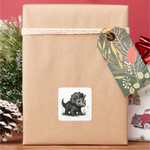 Baby Triceratops Textured Dinosaur Sketch Art on Square Sticker