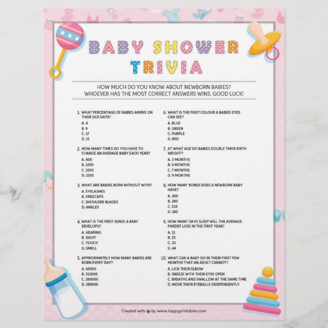 Baby Trivia [Baby Basics Pink] Custom Letterhead (Front)