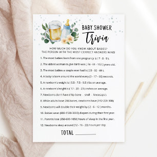 Baby Trivia Baby Is Brewing party Game Card