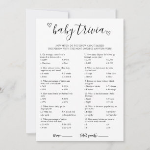  Baby Trivia Baby Shower Game Card