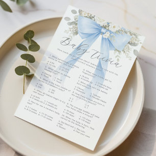 Baby Trivia Blue Floral Bow Baby Shower game