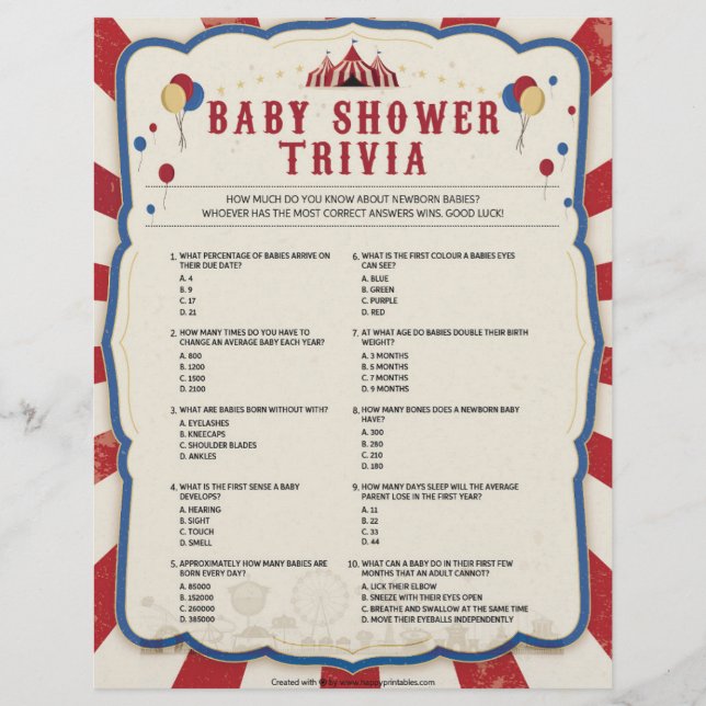 Baby Trivia [Circus Theme] Custom Letterhead (Front)