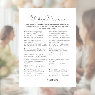 Baby Trivia Game for Baby Shower with Answers Custom Letterhead