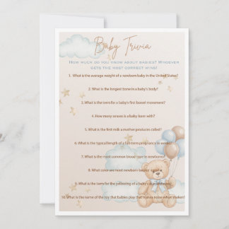 Baby Trivia Game for Boy Baby Shower, Teddy Bear Invitation