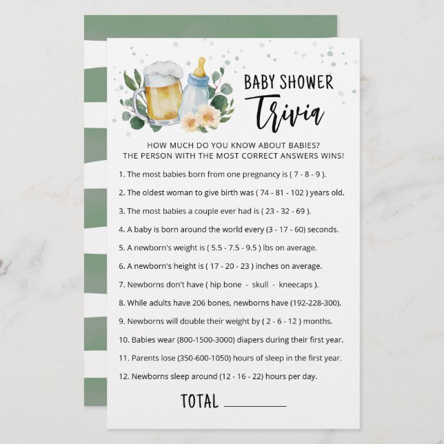 Baby Trivia Game Greenery Baby Is Brewing party (Front/Back)