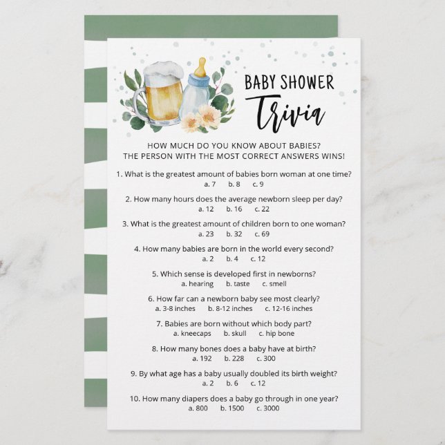 Baby Trivia Game Greenery Baby Is Brewing party (Front/Back)