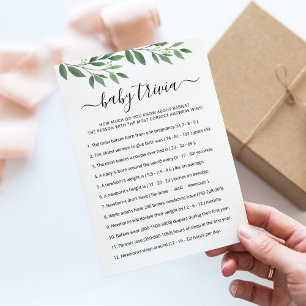 Baby Trivia Game with Answers Baby Shower Card