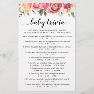 Baby Trivia Game with Answers Baby Shower party