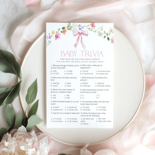 Baby trivia Pink Bow Floral Baby shower game