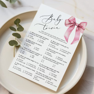 Baby trivia Script Pink Bow Baby shower game