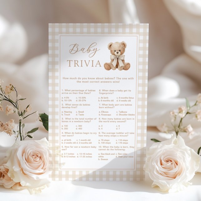 Baby Trivia Teddy Bear Gingham Baby shower game (Creator Uploaded)
