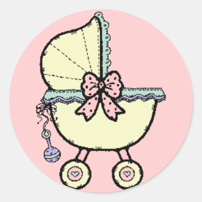 Baby Trolly/ Carriage Classic Round Sticker (Front)