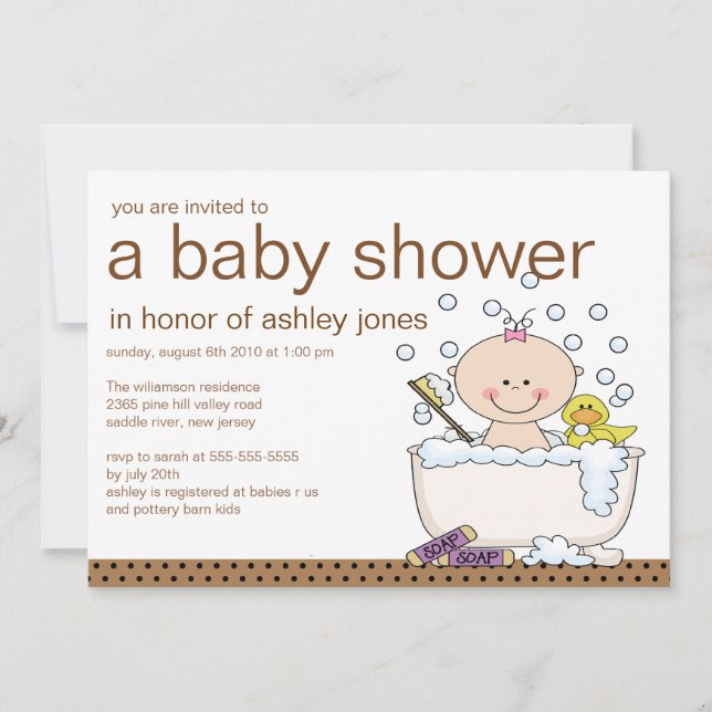 Baby Tub Girl Baby Shower Invitation (Front)
