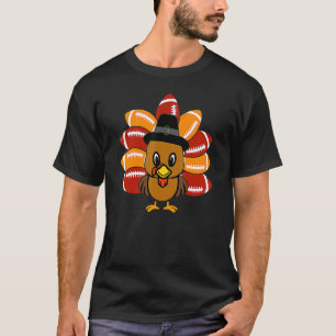 Baby Turkey And Football Balls Sport Thanksgiving  T-Shirt