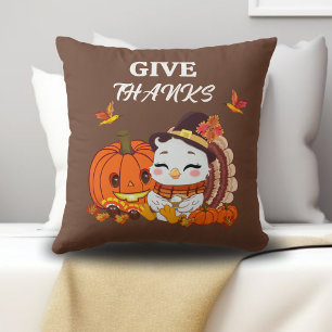 Baby Turkey And Pumpkin Celebrating Thanksgiving  Cushion