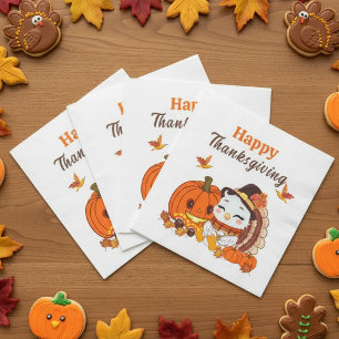 Baby Turkey And Pumpkin Celebrating Thanksgiving  Napkin