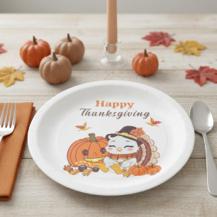 Baby Turkey And Pumpkin Celebrating Thanksgiving  Paper Plate
