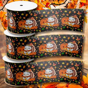Baby Turkey And Pumpkin Celebrating Thanksgiving Satin Ribbon