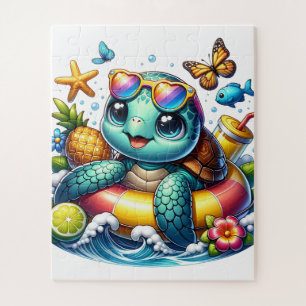 Baby Turtle is floating about in style this summer Jigsaw Puzzle