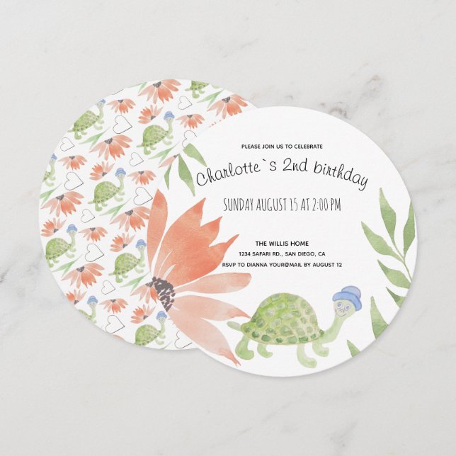 Baby Turtle Watercolor Hand-painted Save The Date (Front/Back)