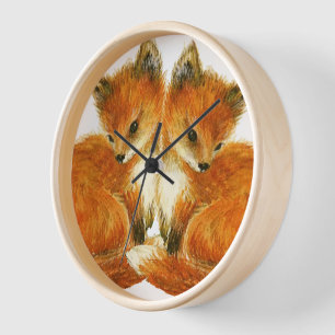 Baby Twin Foxes Wall Clock