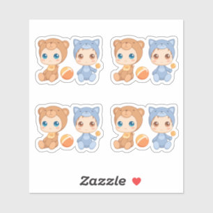 Baby Twins Bear Cat Jumpsuit Set of 4