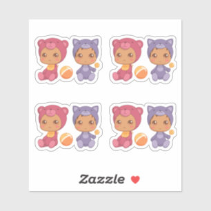 Baby Twins Bear Cat Jumpsuit Set of 4 Sticker