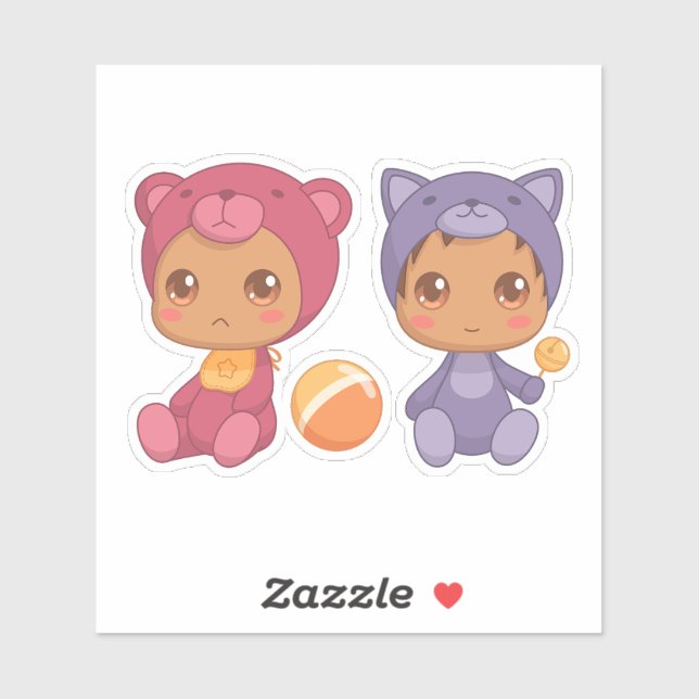 Baby Twins Bear Cat Jumpsuit Sticker (Sheet)