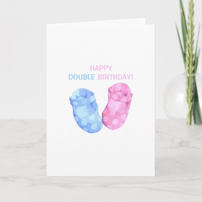 Baby Twins Booties Birthday Card (Front)