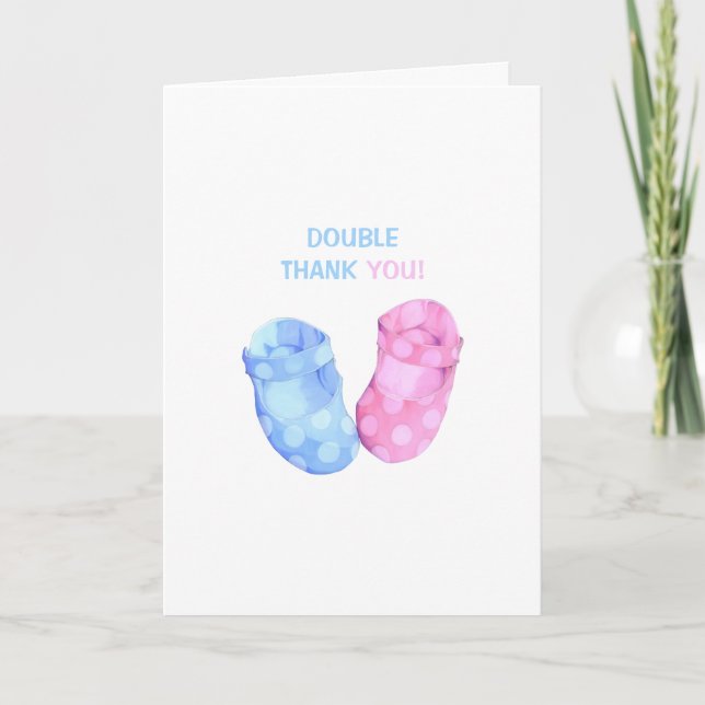 Baby Twins Booties Thank You 2 Card (Front)