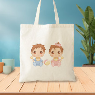 Baby Twins Boy and Girl Tote Bag