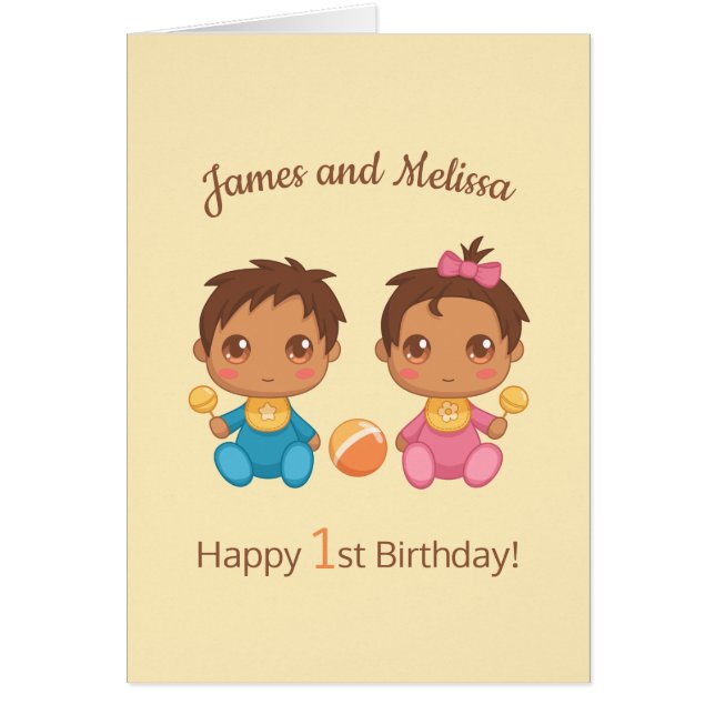 Baby Twins Boy Girl First Bday Card 2 (Front)