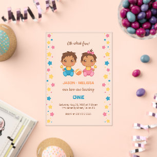 Baby Twins Boy Girl First Birthday 2 Acrylic Invitations