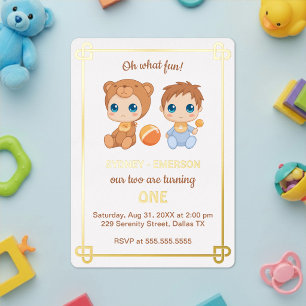 Baby Twins First Birthday Boy Bear Jumpsuit