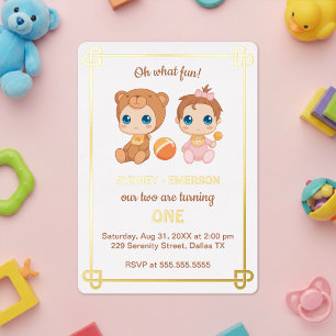 Baby Twins First Birthday Girl Bear Jumpsuit