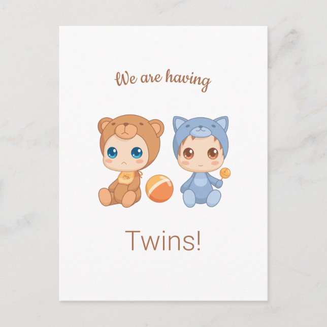 Baby Twins Gender Neutral Announcement Postcard (Front)