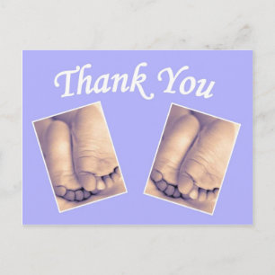 Baby twins little feet thank you blue postcard