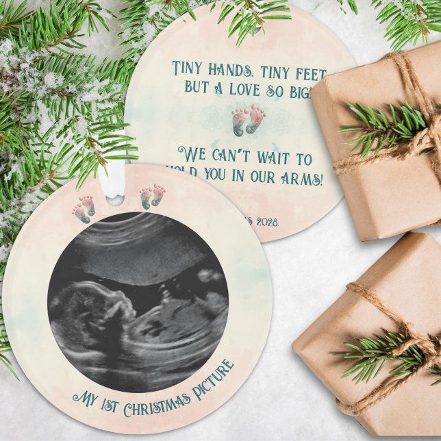 Baby Ultrasound 1st Christmas Expecting Ornament (Baby Ultrasound 1st Christmas Expecting Sonogram Keepsake Ornament)