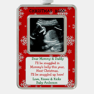 Baby Ultrasound New Parents   Silver Plated Framed Ornament