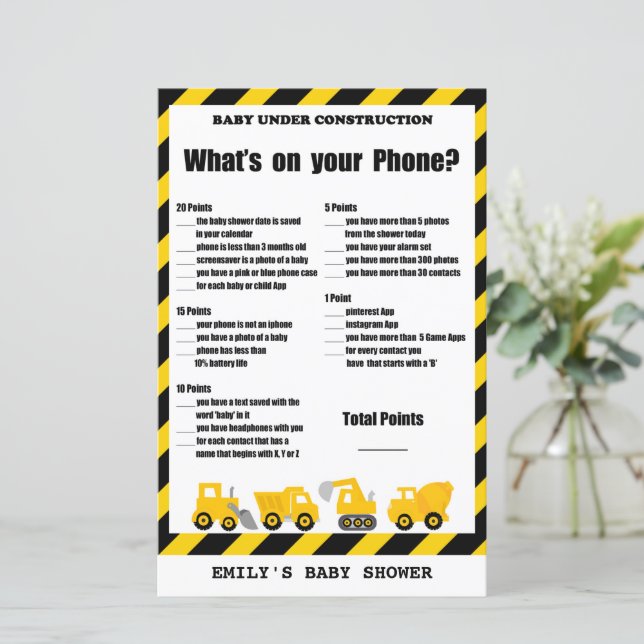 Baby Under Construction Baby Shower Game PRINTED (Standing Front)