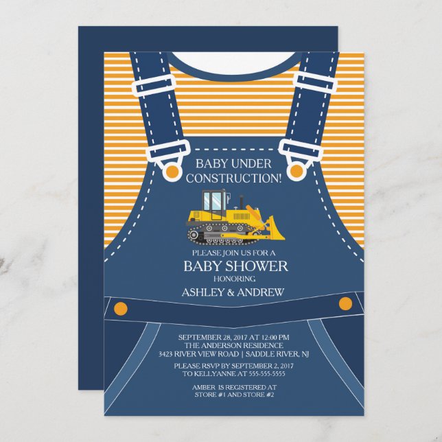 BABY UNDER CONSTRUCTION Baby Shower Invitation (Front/Back)