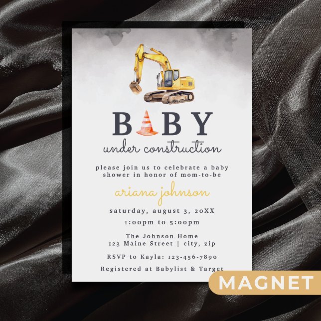 Baby Under Construction Boy Baby Shower Magnetic Invitation (Creator Uploaded)