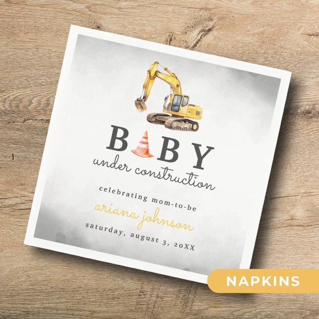 Baby Under Construction Boy Baby Shower Napkin (Creator Uploaded)