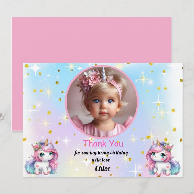Baby Unicorn Birthday Thank You Cards! Card (Front/Back)