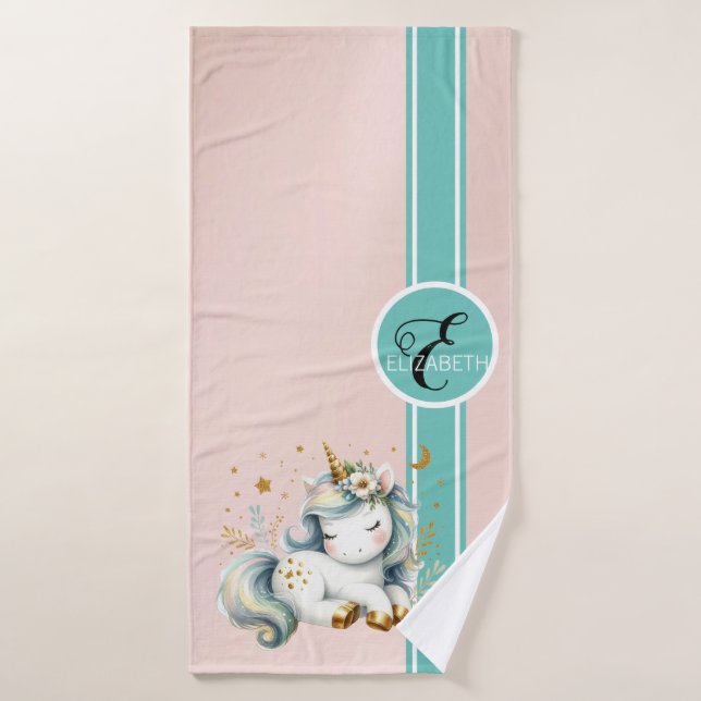 Baby Unicorn, Colourful Stars Monogram Bath Towel Set (Bath Towel)