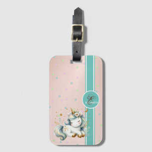 Baby Unicorn, Colourful Stars Monogram Luggage Tag