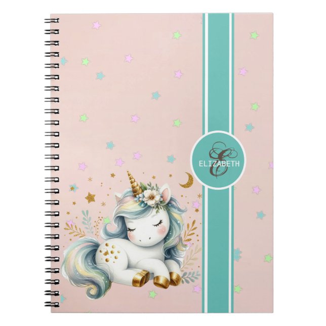 Baby Unicorn, Colourful Stars Monogram Notebook (Front)